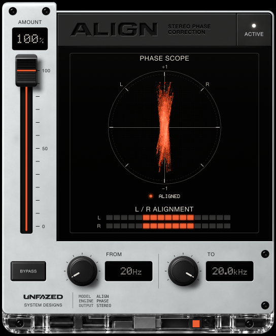 ALIGN on: an upright orange trace, ALIGNED status and both timing bars centred.