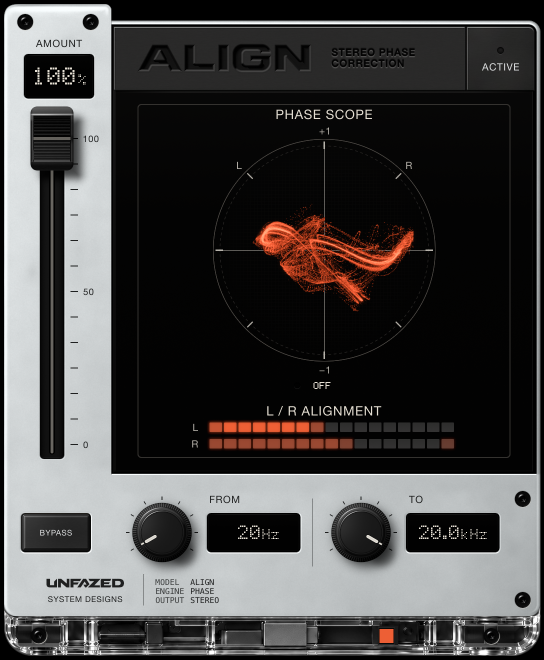 ALIGN on BYPASS: a tangled horizontal orange trace, OFF status, and an inverted right timing bar shifted late.