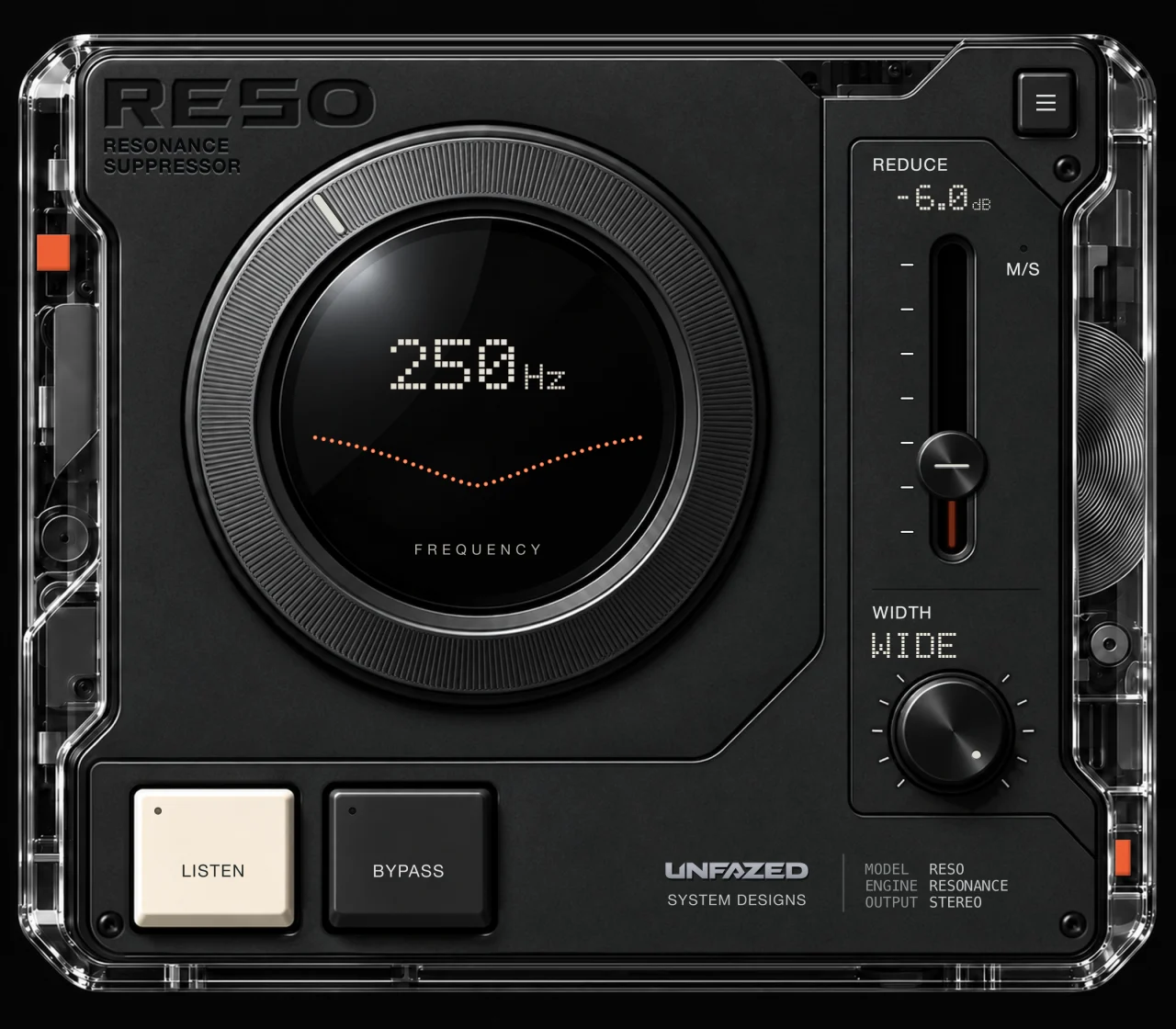 RESO preset preview: Mix De-Mud at 250 Hz with a maximum cut of 6 dB.