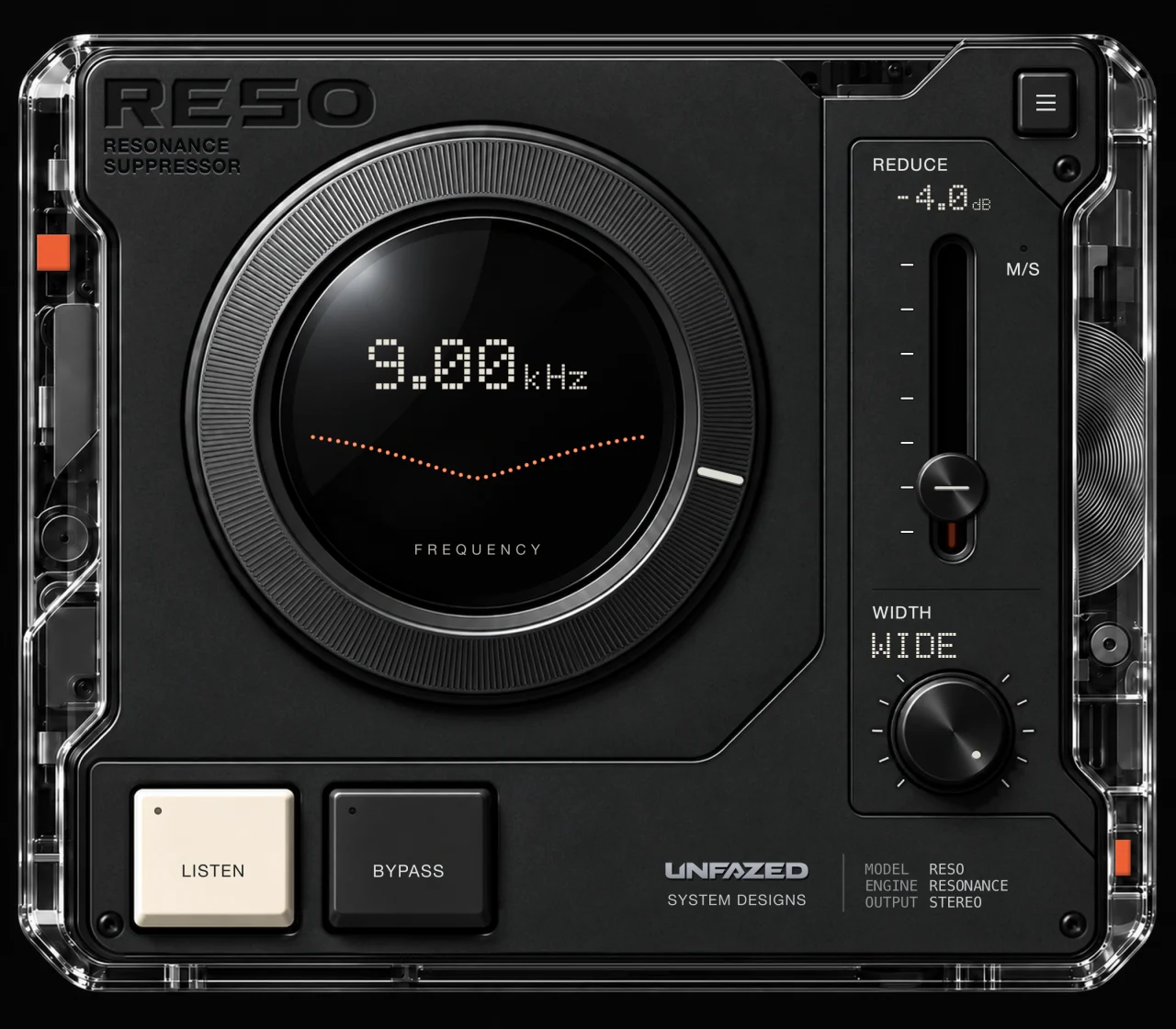 RESO preset preview: Master Top Calm at 9.00 kHz with a maximum cut of 4 dB.